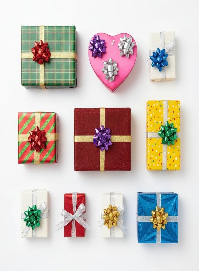 WLngtv 50 Pcs Colorful 1 Inch Gift Bows Mini Christmas Metallic Star Bows Party Gifts Wrapping Adhesive Presents Bows for Valentine's Day,for Parties, Birthdays, Weddings or Holidays,Gift Wrapping Supplies - Image 5
